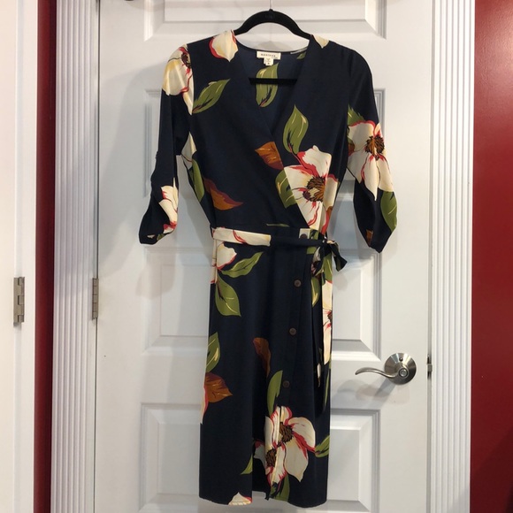 Monteau Navy Floral Faux Wrap Dress - Picture 2 of 6
